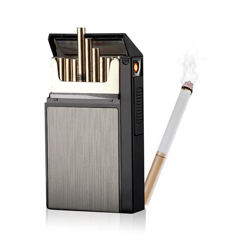 TOL Cigarette Case with Electric Lighter,Brushed Aluminum 